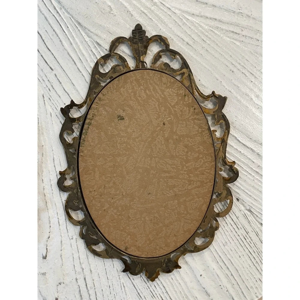 Pair (2) ‎ Vtg Italian Floral Print Ornate Brass Frame Convex Bubble Glass Italy